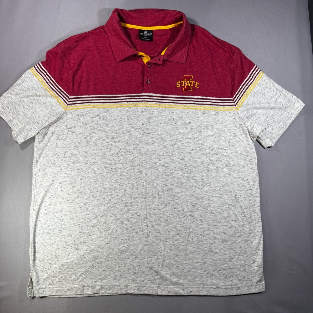 Colosseum Iowa State Cyclones Polo Shirt Mens 3XL Red Gray Striped NCAA Fan Gear